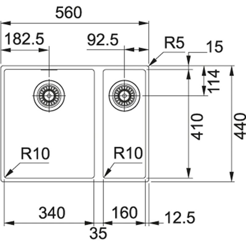 Franke Sirius 2 S2D 160 másfél 1,5 műanyag fehér mosogató 53,5x41cm alulról szerelhető 125.0252.219