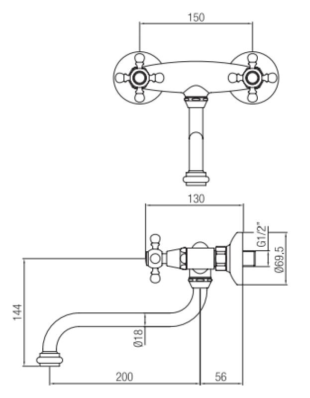 PB Nosztalgikus konyhai csaptelep Classic fali csaptelep Króm V2722
