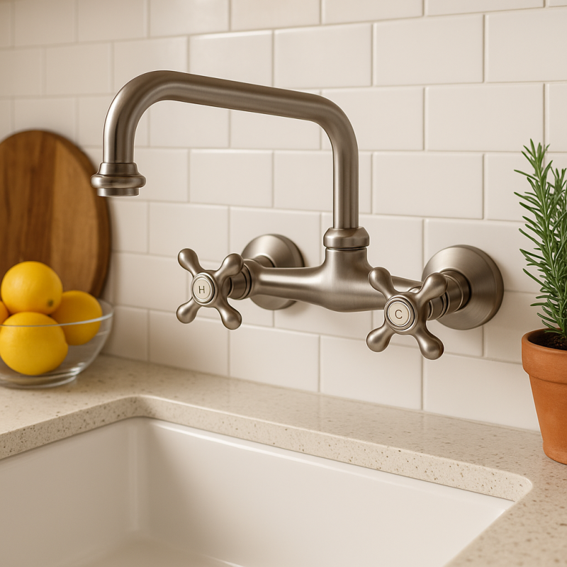 PB Nosztalgikus konyhai csaptelep V2723 fali csaptelep rozsdamentes acél