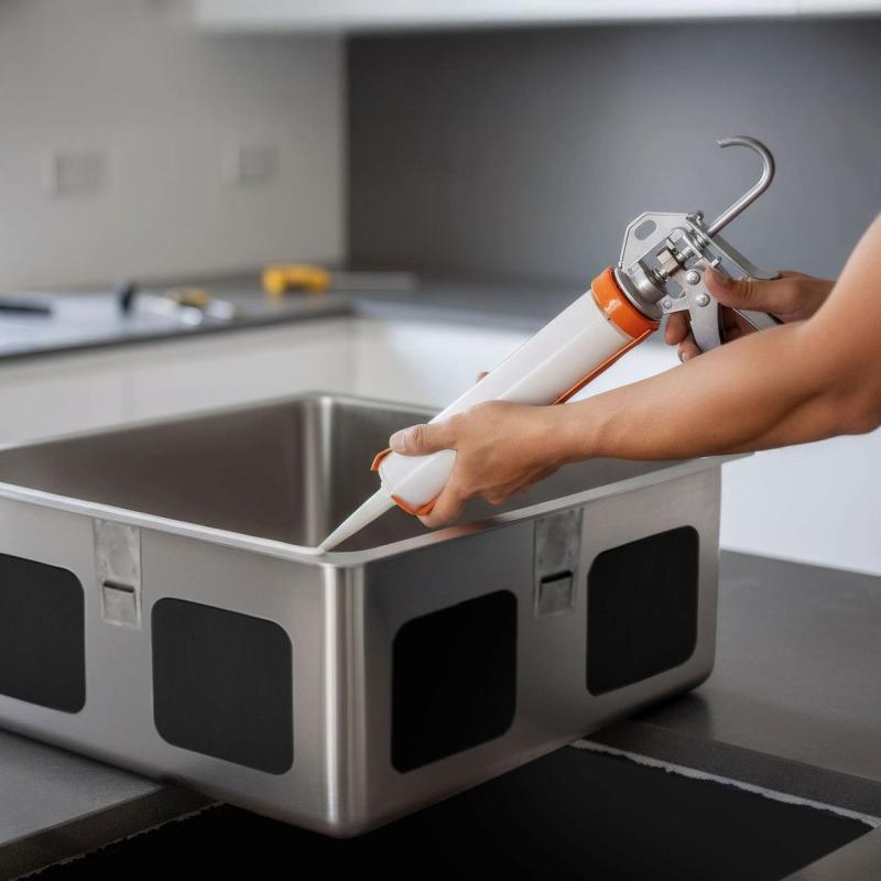 Zuurvrije siliconenlijm voor de montage van roestvrijstalen onderbouwspoelbakken