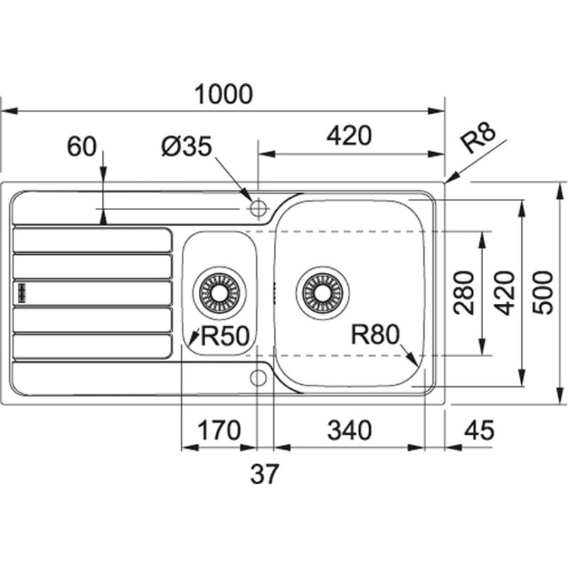 Franke Spark SKX 651 másfeles rozsdamentes acél mosogatótálca, felépítmény lecsöpögtetővel, megfordítható 101.0315.546