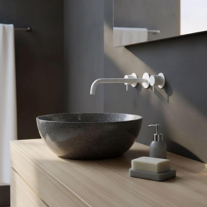 Waterevolution Flow 3 lyukas beépíthető mosdócsaptelep matt fehér, 25 cm-es kifolyóval T1163FBR-25