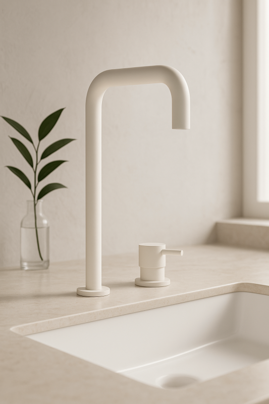 Waterevolution Flow 2-lyukú mosdócsaptelep magas kifolyóval 222 matt fehér T122HBR