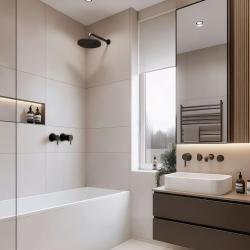 Waterevolution Flow beépíthető zuhanytermosztát, kerek rozettával, matt fekete 1208778082 T142TBPR