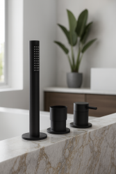 Waterevolution Flow 3-lyukas Kádcsaptelep Fürdőkád szélére szerelhető Matt Fekete T138SBPR