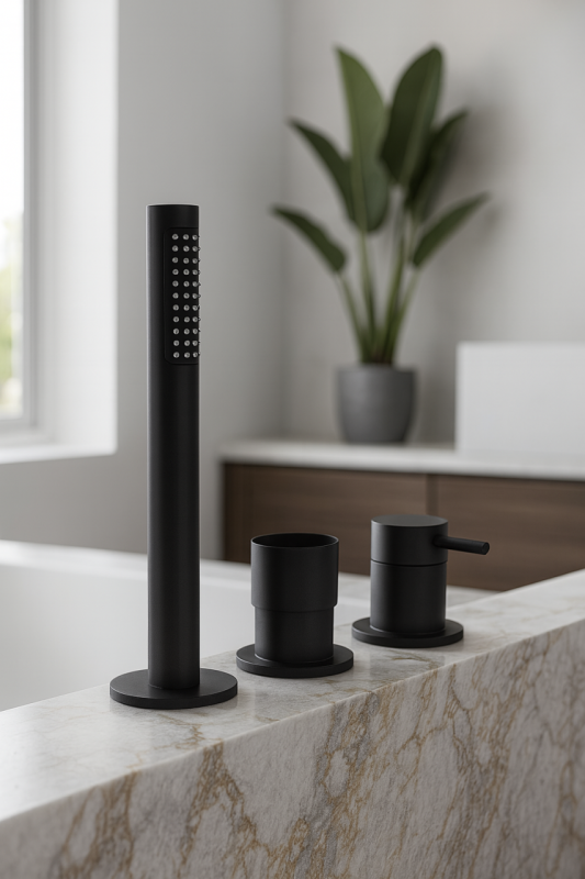 Waterevolution Flow 3-lyukas Kádcsaptelep Fürdőkád szélére szerelhető Matt Fekete T138SBPR