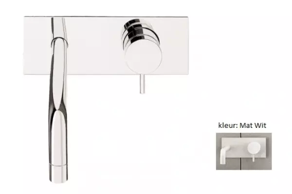 Waterevolution Flow ingebouwde wastafelkraan met afdekplaat mat wit met uitloop 21 cm T1161BBR-21