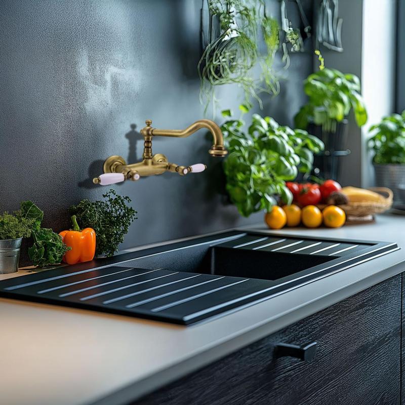 PB klasszikus csaptelep Fali szerelésű csap Fehér fogantyúk Bronz 1208854182