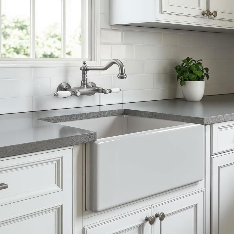 PB klasszikus csaptelep Fali szerelésű csaptelep Fehér fogantyúk Rozsdamentes acél 1208854192