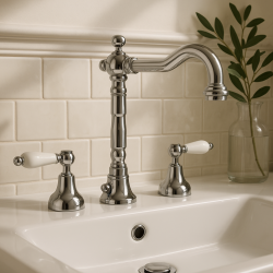 PB klasszikus csaptelep 3 lyukas mosdócsaptelep Fehér fogantyúk Króm 1208854262