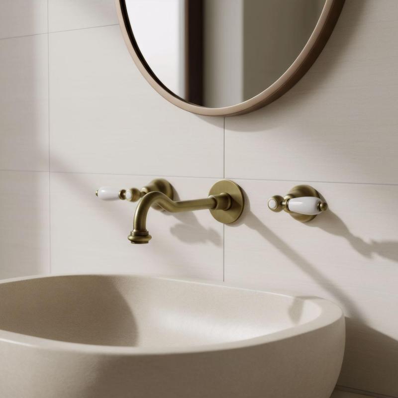 PB klasszikus csaptelep beépített fali csap fehér fogantyúkkal 25 cm-es kifolyó Bronz 1208854392