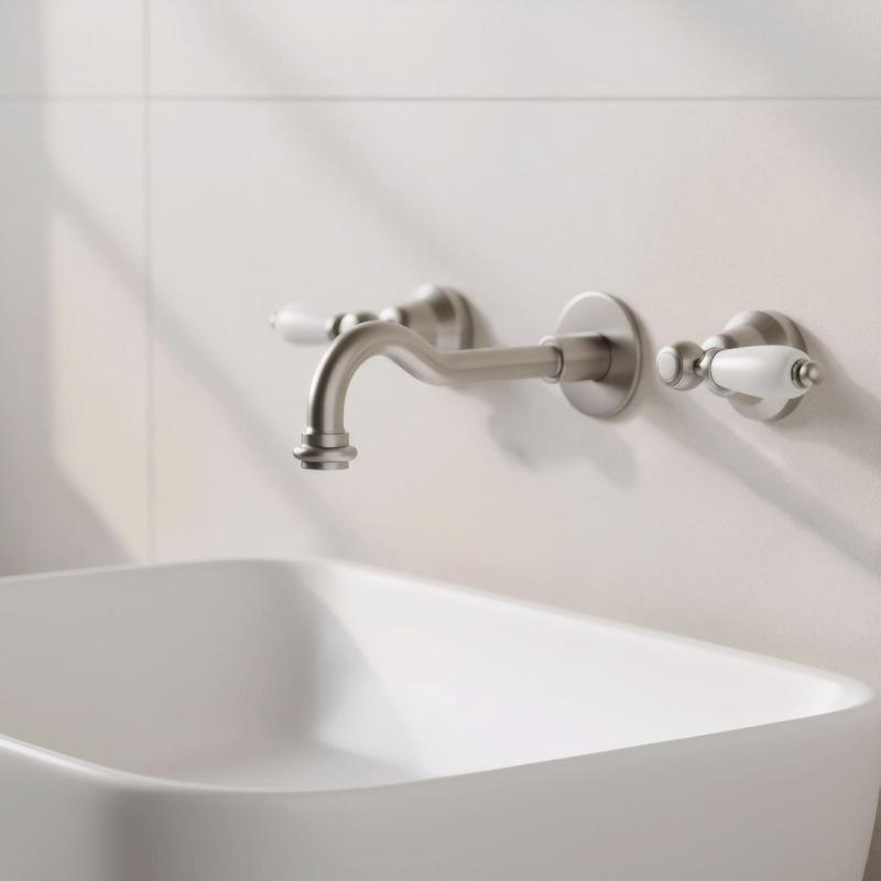 PB klassieke inbouw muurkraan met witte hendels, 25 cm uitloop, RVS 1208854402