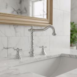 PB klassieke 3-gats wastafelkraan met sterknoppen en een uitloop van 18,5 cm Chroom 1208854922