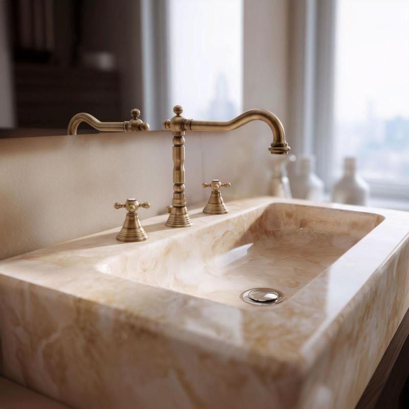 PB klasszikus 3 lyukú mosdócsaptelep csillag alakú fogantyúkkal, 18,5 cm-es kifolyó, bronz 1208854942