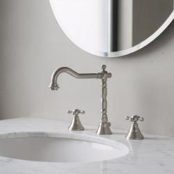 PB klasszikus 3 lyukú mosdócsaptelep csillagfogantyúkkal, 18,5 cm-es kifolyóval, rozsdamentes acél 1208854952