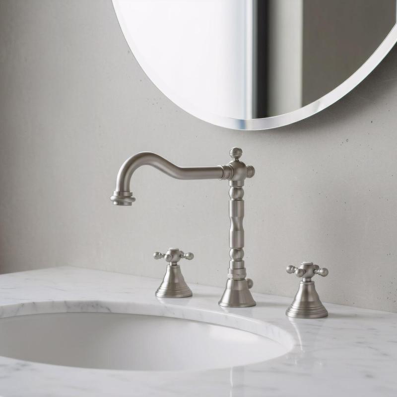 PB klasszikus 3 lyukú mosdócsaptelep csillagfogantyúkkal, 18,5 cm-es kifolyóval, rozsdamentes acél 1208854952