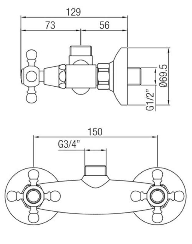 PB klasszikus csaptelep, felszerelhető zuhanycsaptelep erős gombokkal, króm, felső csatlakozás 1208855302