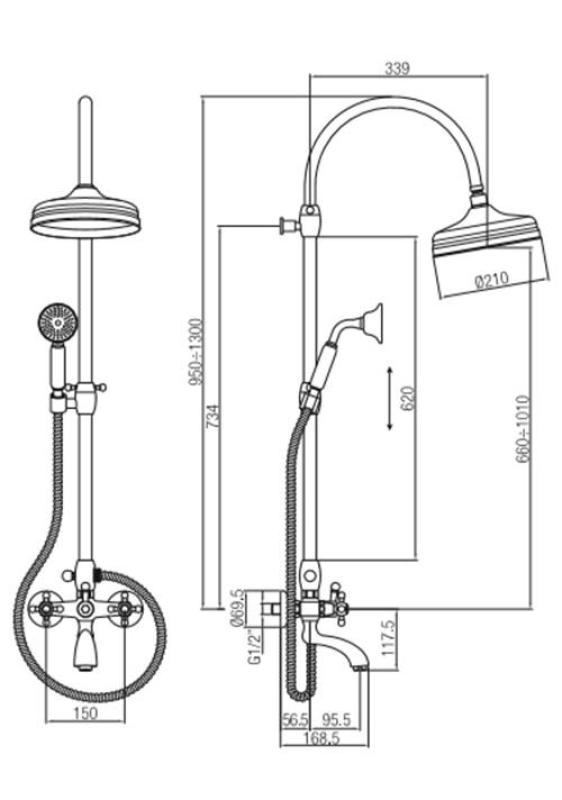 PB klasszikus Zuhanykészlet esőzuhannyal, csillag alakú gombokkal, króm 1208855862