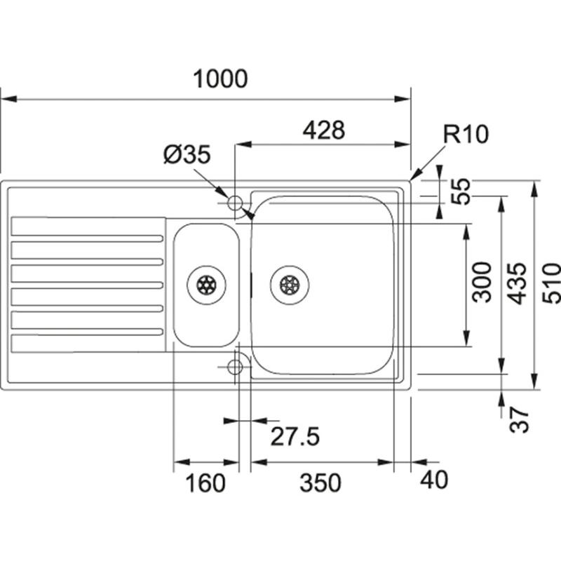 Franke Argos AGX 251 1,5 rozsdamentes acél mosogató csepegtetővel, süllyesztett beépítés, 1000x510, 127.0380.391
