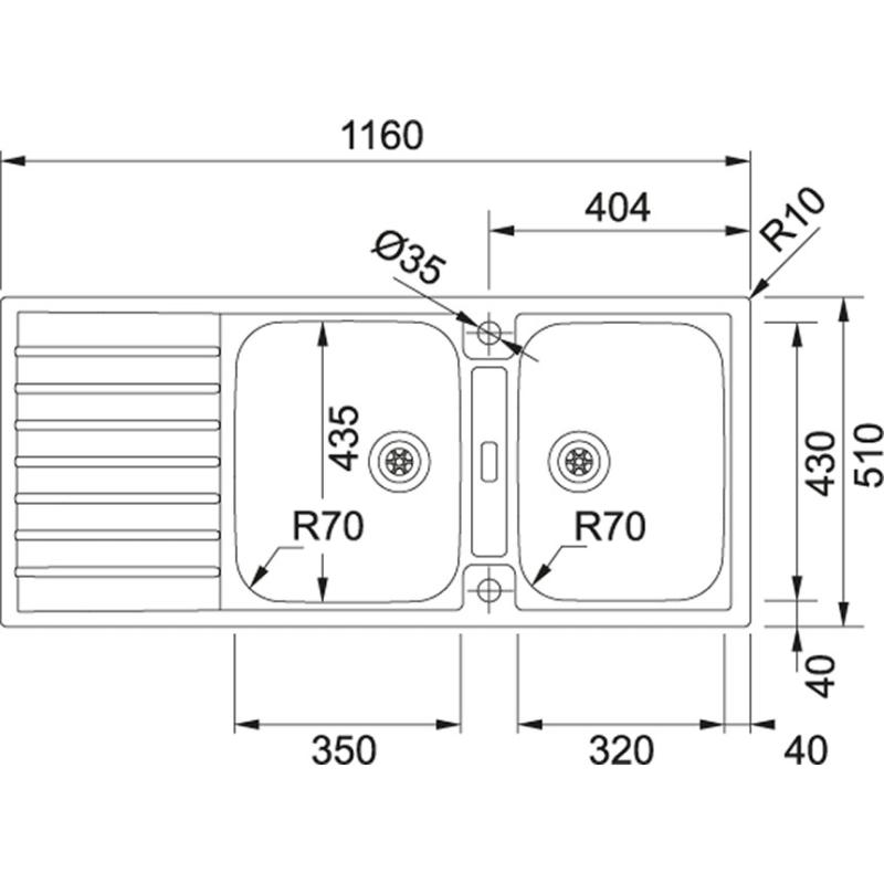 Franke Argos AGX 221 dupla rozsdamentes acél mosogatótálca csepegtetővel, süllyesztett beépítés, 116x51cm, 127.0635.632