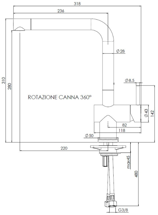 Reginox Yadkin konyhai csaptelep forgatható kifolyóval, matt fekete K1065K R31681