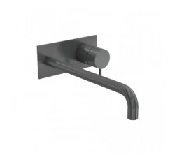 Waterevolution Flow ingebouwde wastafelkraan met afdekplaat PVD Gun Metal met uitloop 25cm T1161GME-25