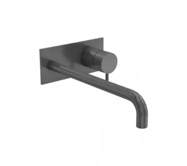 Waterevolution Flow ingebouwde wastafelkraan met afdekplaat PVD Gun Metal met uitloop 25cm T1161GME-25