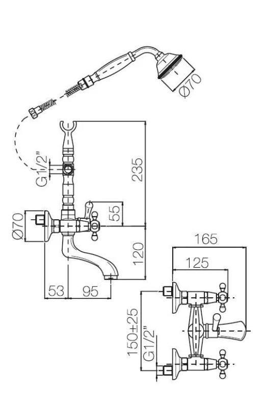 PB szabadon álló fürdőcsap nosztalgikus csillagformájú gombokkal, rozsdamentes acélból, 6000