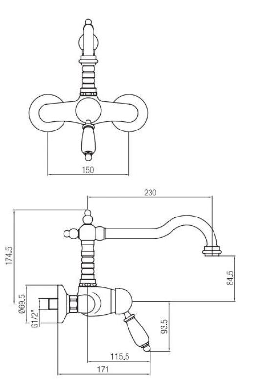 PB nosztalgikus egykaros fali csaptelep fehér karral króm kivitelben