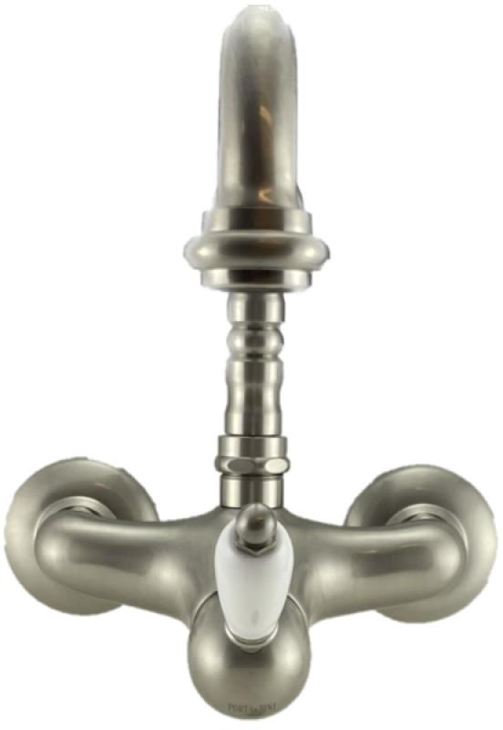 PB nosztalgikus egykaros fali csaptelep fehér fogantyúval rozsdamentes acélból (RVS).