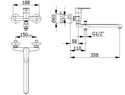 Blusani speciale wandkraan muurkraan chroom met lange uitloop 35cm en handdouche  1208952919