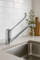 PB Clinic mozgáskorlátozottak számára készült konyhai csaptelep, forgatható és hosszú karral, króm kivitelben, 1208953266