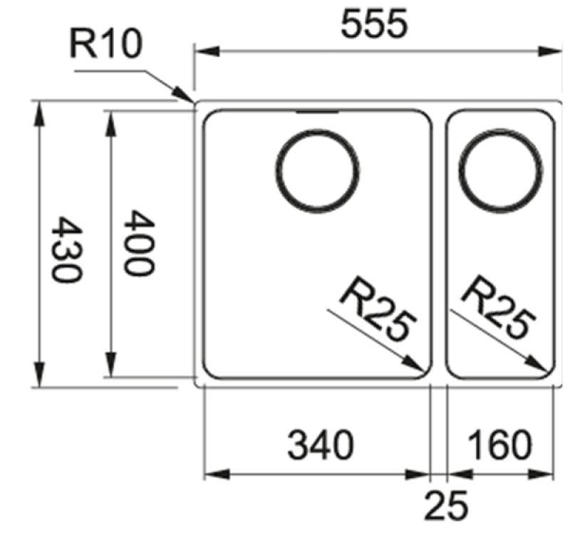 Franke Mythos MYX 160.34.16 BL másfeles rozsdamentes acél mosogatótálca aláépítve 34+16cm 122.0638.273