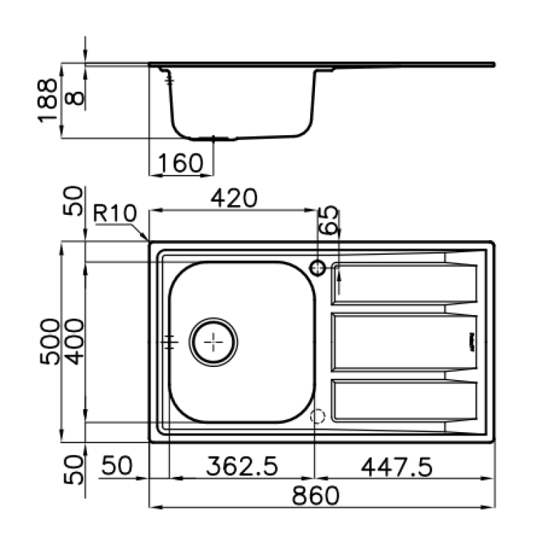 Foster Marine RVS 316 omkeerbare spoelbak met afdruipgedeelte 86x50cm opbouw 1208953725.