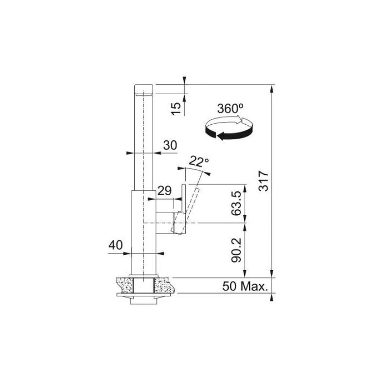Franke masszív rozsdamentes acél konyhai csaptelep Mythos forgatható kifolyóval inox 115.0547.852
