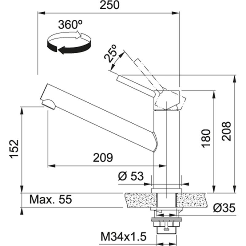 Franke Orbit masszív rozsdamentes acél alacsony konyhai csaptelep forgatható kifolyóval inox 115.0569.290