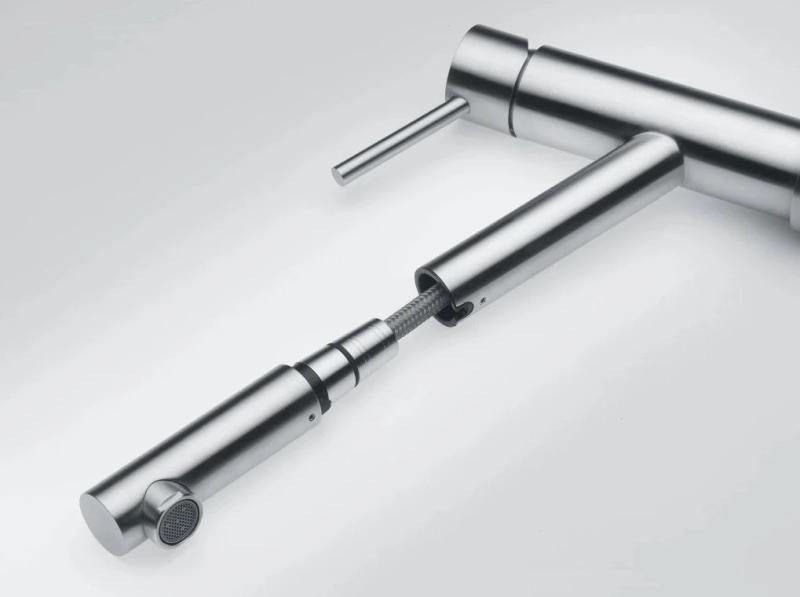 Franke Orbit masszív rozsdamentes acél alacsony konyhai csaptelep kihúzható kifolyóval inox 115.0569.461