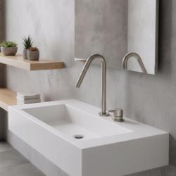 Waterevolution Flow 2-lyukú mosdócsaptelep teljes rozsdamentes acél kis V 120mm kifolyóval T1121VIE