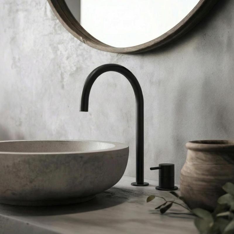 Waterevolution Flow 2 lyukú mosdócsap fekete, magas U 200 mm kifolyóval T1122UPR