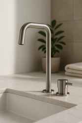 Waterevolution Flow 2-lyukú mosdócsaptelep magas kifolyással 222 rozsdamentes acél T122HIE