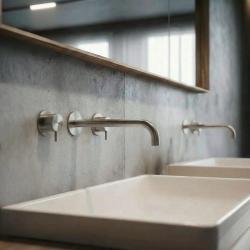 Waterevolution Flow 3-lyukú, beépíthető mosdócsaptelep, teljes egészében rozsdamentes acélból, 21 cm-es kifolyóval T1163FIE-21