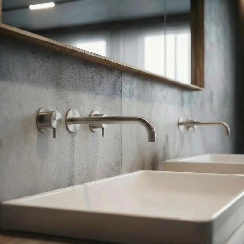 Waterevolution Flow 3-lyukú, beépíthető mosdócsaptelep, teljes egészében rozsdamentes acélból, 21 cm-es kifolyóval T1163FIE-21