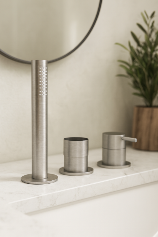 Waterevolution Flow 3-lyukú Kádkeverő Csaptelep Kádperemre Szereléshez Rozsdamentes Acél T138SBIE