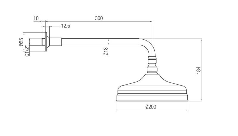 PB nostalgikus 20 cm-es fejzuhany vízkőmentes és rozsdamentes acél zuhanykarral