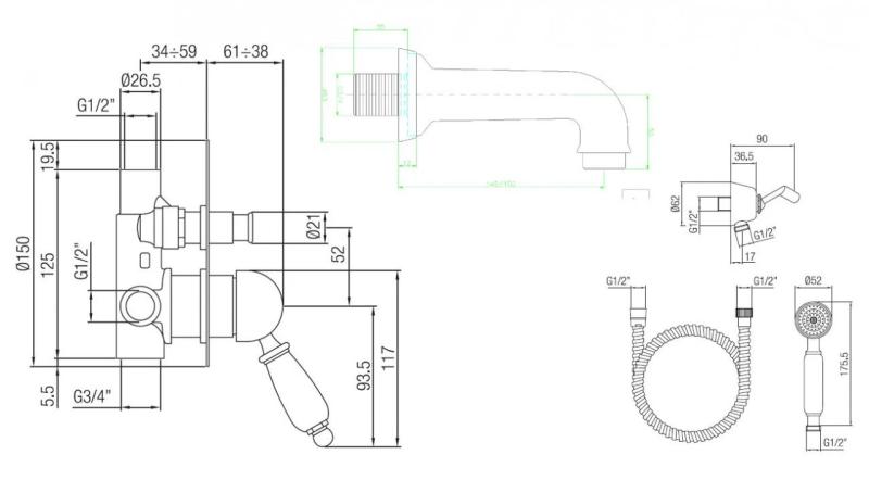 PB nosztalgikus beépíthető kád szett Bronz