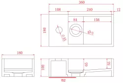 Solide-S Marmer solid surface fontein B36xD18xH10cm marmer mat zwart links met kraangat 1208954637