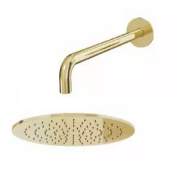 Waterevolution Flow hoofddouche 250 mm met muuraansluiting Light Gold