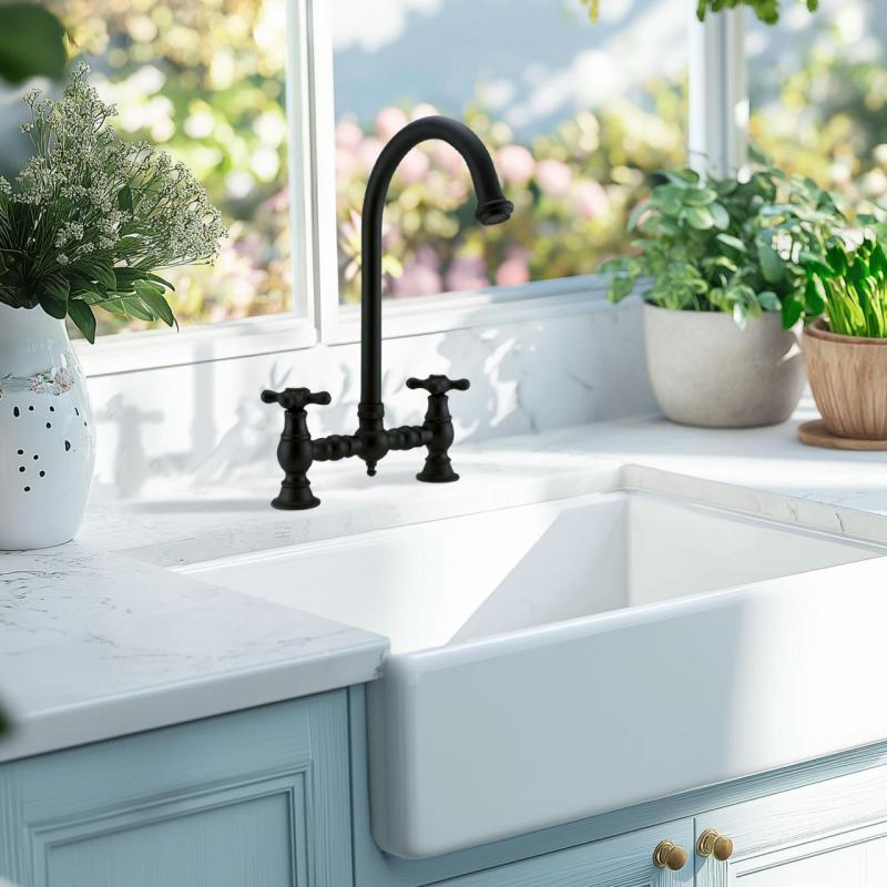 PB Nosztalgikus Hídkonyhai Csaptelep matt fekete kerek kifolyóval és csillagfogantyúkkal 1208954671