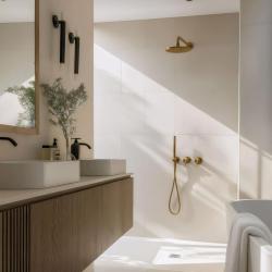 Waterevolution Flow inbouw doucheset met thermostaat regendouche en handdouche, geborsteld messing