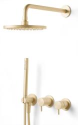 Waterevolution Flow inbouw doucheset met thermostaat regendouche en handdouche geborsteld light gold PVD